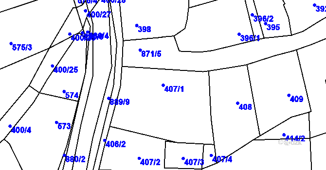 Parcela st. 407/1 v KÚ Poříčany, Katastrální mapa