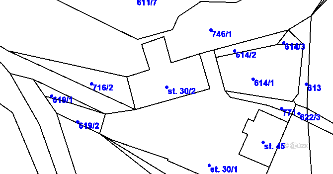 Parcela st. 30/2 v KÚ Dolní Poříčí, Katastrální mapa