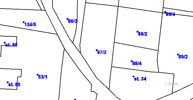 Parcela st. 87/2 v KÚ Dolní Poříčí, Katastrální mapa