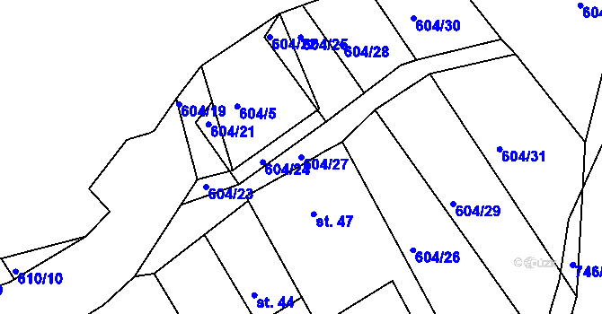 Parcela st. 604/27 v KÚ Dolní Poříčí, Katastrální mapa