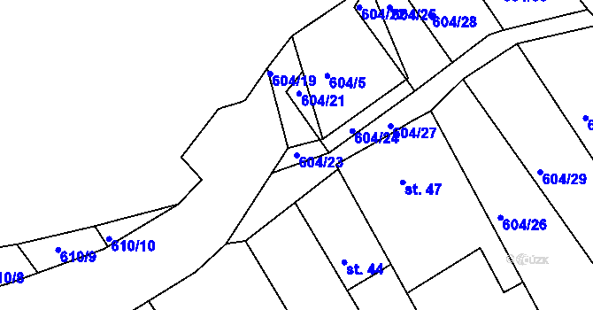 Parcela st. 604/23 v KÚ Dolní Poříčí, Katastrální mapa