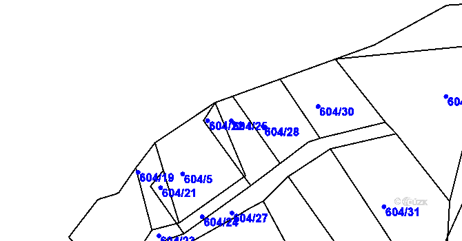 Parcela st. 604/25 v KÚ Dolní Poříčí, Katastrální mapa