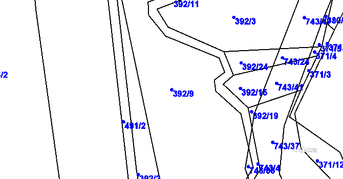 Parcela st. 392/9 v KÚ Dolní Poříčí, Katastrální mapa
