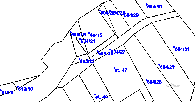 Parcela st. 604/24 v KÚ Dolní Poříčí, Katastrální mapa