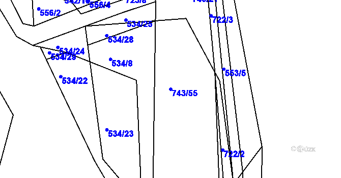 Parcela st. 743/55 v KÚ Dolní Poříčí, Katastrální mapa