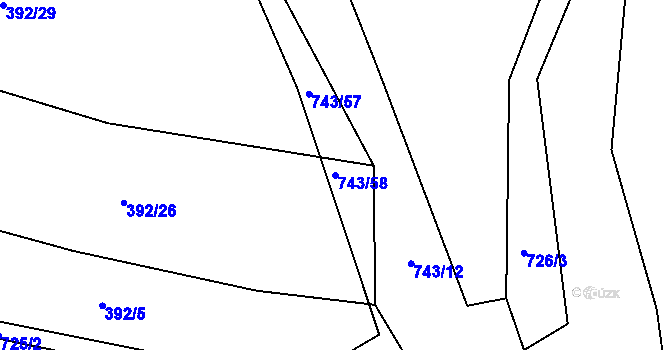 Parcela st. 743/58 v KÚ Dolní Poříčí, Katastrální mapa