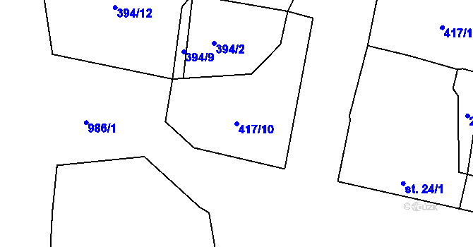 Parcela st. 417/10 v KÚ Horní Poříčí, Katastrální mapa