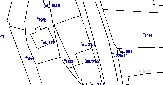 Parcela st. 31/1 v KÚ Poříčí nad Sázavou, Katastrální mapa