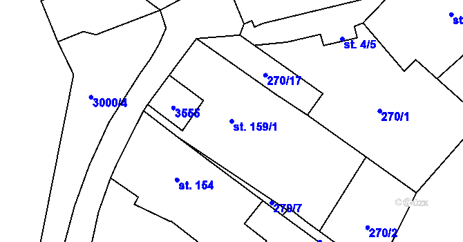 Parcela st. 159/1 v KÚ Poříčí nad Sázavou, Katastrální mapa