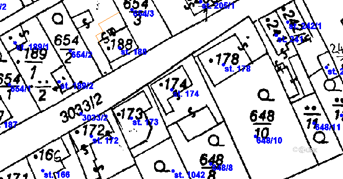 Parcela st. 174 v KÚ Poříčí nad Sázavou, Katastrální mapa