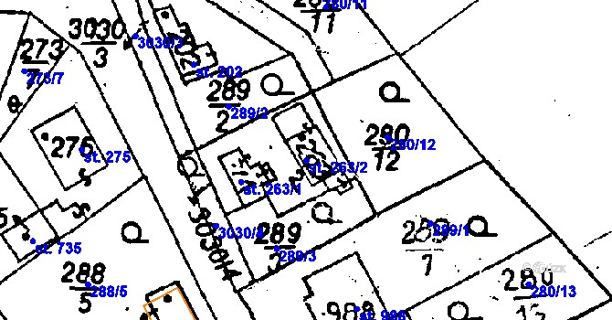Parcela st. 263/2 v KÚ Poříčí nad Sázavou, Katastrální mapa