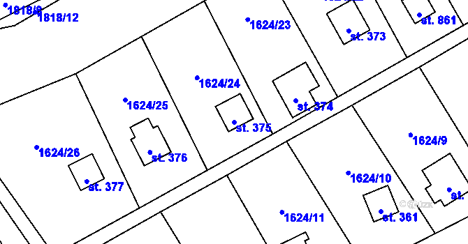 Parcela st. 375 v KÚ Poříčí nad Sázavou, Katastrální mapa