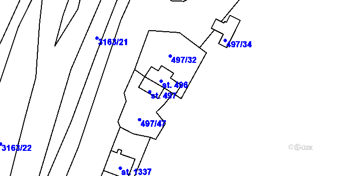 Parcela st. 496 v KÚ Poříčí nad Sázavou, Katastrální mapa