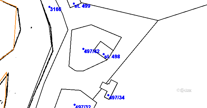 Parcela st. 498 v KÚ Poříčí nad Sázavou, Katastrální mapa