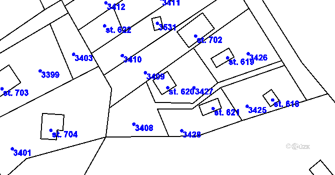 Parcela st. 620 v KÚ Poříčí nad Sázavou, Katastrální mapa