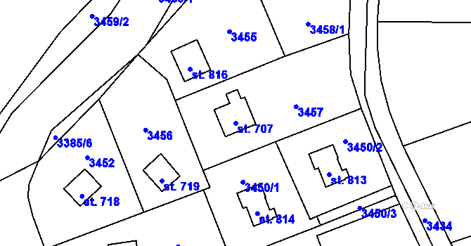 Parcela st. 707 v KÚ Poříčí nad Sázavou, Katastrální mapa