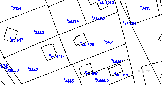 Parcela st. 708 v KÚ Poříčí nad Sázavou, Katastrální mapa