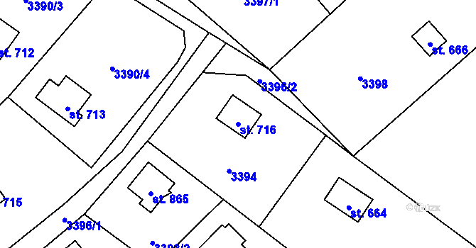 Parcela st. 716 v KÚ Poříčí nad Sázavou, Katastrální mapa