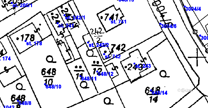 Parcela st. 742 v KÚ Poříčí nad Sázavou, Katastrální mapa