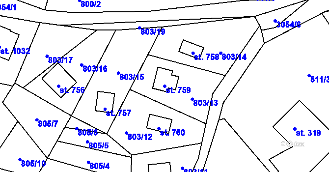 Parcela st. 759 v KÚ Poříčí nad Sázavou, Katastrální mapa