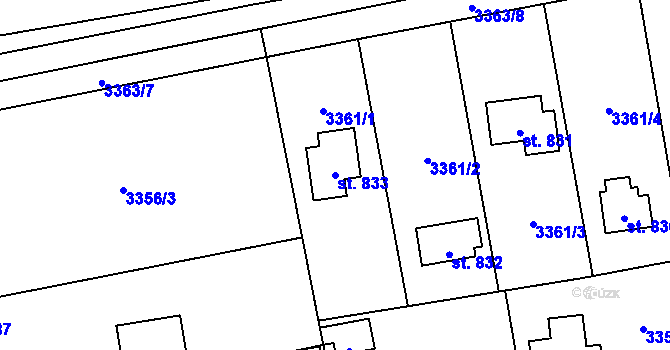 Parcela st. 833 v KÚ Poříčí nad Sázavou, Katastrální mapa