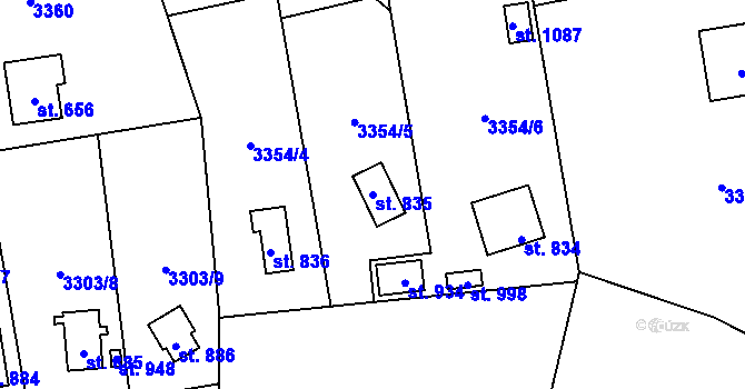Parcela st. 835 v KÚ Poříčí nad Sázavou, Katastrální mapa