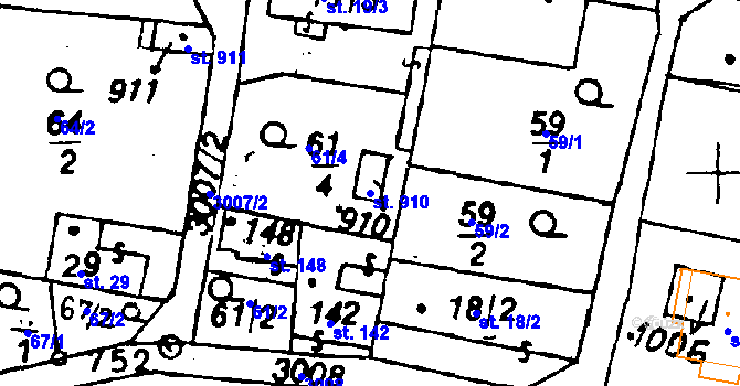 Parcela st. 910 v KÚ Poříčí nad Sázavou, Katastrální mapa