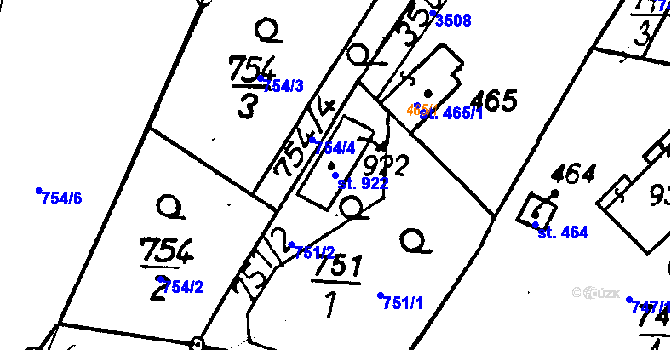 Parcela st. 922 v KÚ Poříčí nad Sázavou, Katastrální mapa