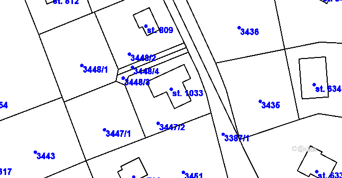 Parcela st. 1033 v KÚ Poříčí nad Sázavou, Katastrální mapa