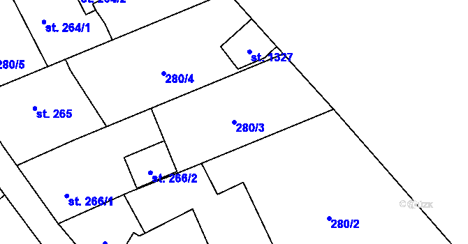 Parcela st. 280/3 v KÚ Poříčí nad Sázavou, Katastrální mapa
