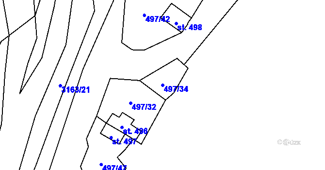 Parcela st. 497/34 v KÚ Poříčí nad Sázavou, Katastrální mapa