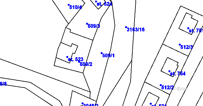 Parcela st. 509/1 v KÚ Poříčí nad Sázavou, Katastrální mapa