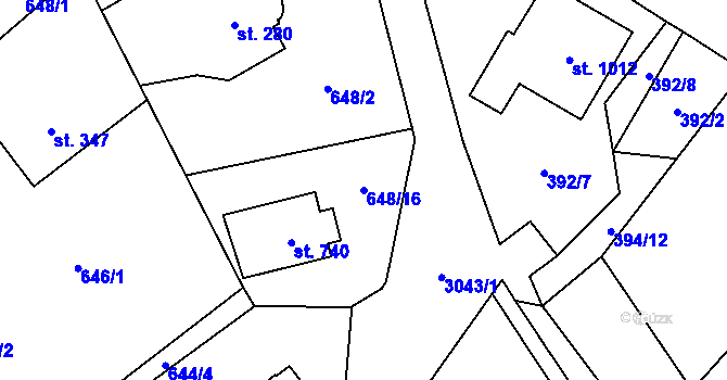 Parcela st. 648/16 v KÚ Poříčí nad Sázavou, Katastrální mapa