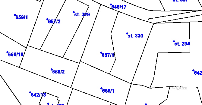 Parcela st. 657/1 v KÚ Poříčí nad Sázavou, Katastrální mapa