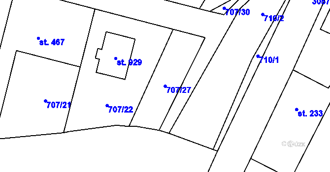 Parcela st. 707/27 v KÚ Poříčí nad Sázavou, Katastrální mapa