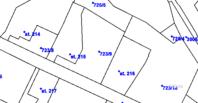 Parcela st. 723/9 v KÚ Poříčí nad Sázavou, Katastrální mapa