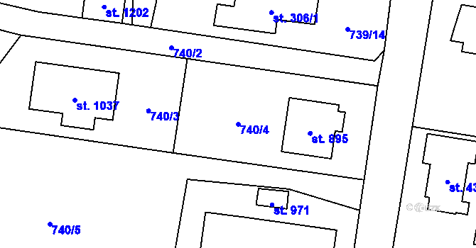 Parcela st. 740/4 v KÚ Poříčí nad Sázavou, Katastrální mapa