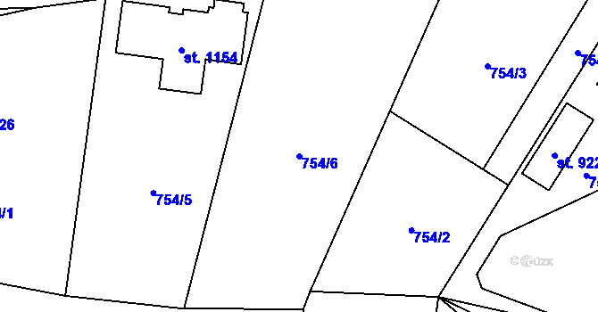 Parcela st. 754/6 v KÚ Poříčí nad Sázavou, Katastrální mapa