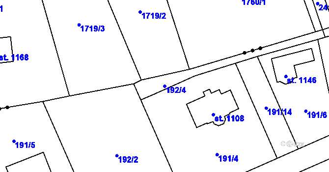 Parcela st. 192/4 v KÚ Poříčí nad Sázavou, Katastrální mapa