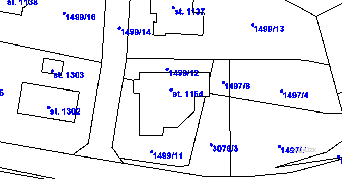 Parcela st. 1164 v KÚ Poříčí nad Sázavou, Katastrální mapa