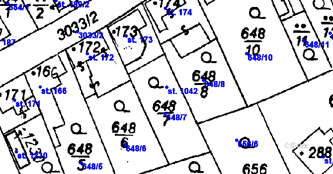 Parcela st. 1042 v KÚ Poříčí nad Sázavou, Katastrální mapa
