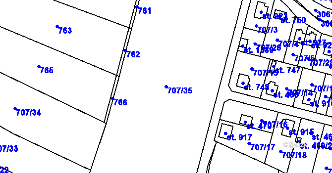 Parcela st. 707/35 v KÚ Poříčí nad Sázavou, Katastrální mapa