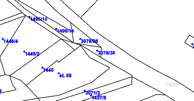 Parcela st. 3078/38 v KÚ Poříčí nad Sázavou, Katastrální mapa