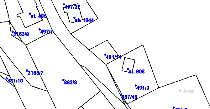 Parcela st. 491/11 v KÚ Poříčí nad Sázavou, Katastrální mapa