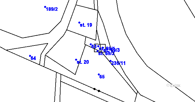 Parcela st. 69/2 v KÚ Mladočov, Katastrální mapa