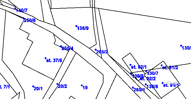 Parcela st. 265/2 v KÚ Mladočov, Katastrální mapa