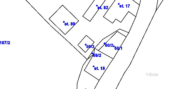 Parcela st. 59/3 v KÚ Mladočov, Katastrální mapa
