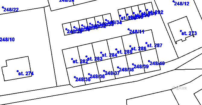 Parcela st. 284 v KÚ Poříčí u Litomyšle, Katastrální mapa