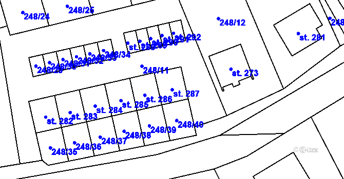 Parcela st. 287 v KÚ Poříčí u Litomyšle, Katastrální mapa
