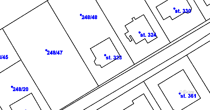 Parcela st. 323 v KÚ Poříčí u Litomyšle, Katastrální mapa